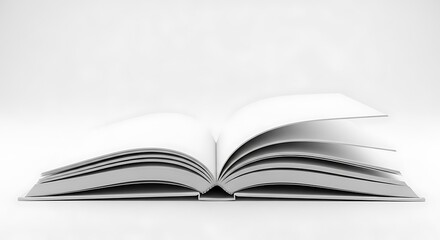 Fototapeta premium Open book with blank pages lying flat, ready for text or illustrations, isolated on white background