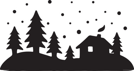 Winter landscape with Christmas tree vector illustration