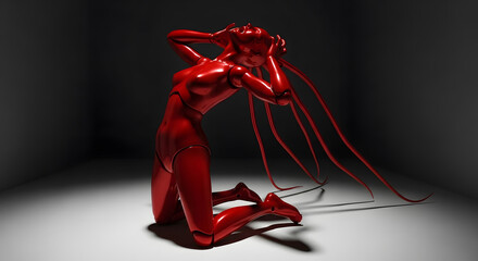 Synthetic Despair: Red Figure in Anguish