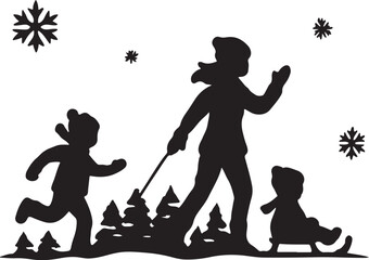 Happy family silhouette vector illustration of parents and children together
