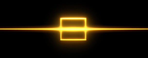 Glowing golden square intersected by a horizontal beam of light against a black background