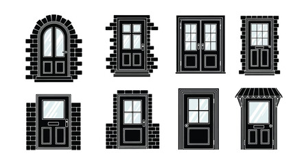 Fototapeta premium Collection of various black and white door and window frame designs