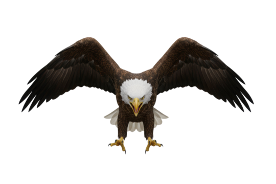 Majestic bald eagle with wings spread wide prepares for flight