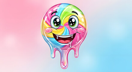 Cartoon Lollipop with Dripping Candy and Kawaii Face