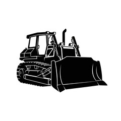 Naklejka premium Monochrome Technical Drawing Bulldozer Engineering Blueprint Industrial Machinery Vector