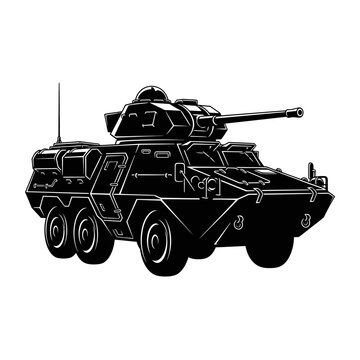 Technical BMP Infantry Fighting Vehicle Side Profile Line Art Black and White Vector Artwork