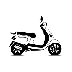 Flat Style Scooter Silhouette Vehicle Transportation Simple Black White Design Modern Icon