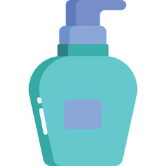 Teal Lotion Bottle With Blue Pump Dispenser And Square Label On Transparent Background Flat Icon Style