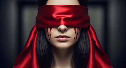 Crimson Blindfold: A Surreal Portrait of Vulnerability