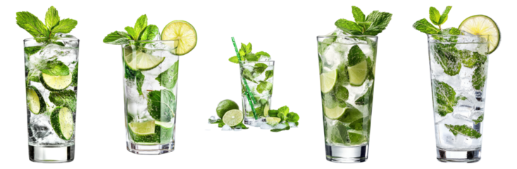 Refreshing Minty Lime Drink with Ice and Fresh Ingredients, Isolated on Transparent, white background