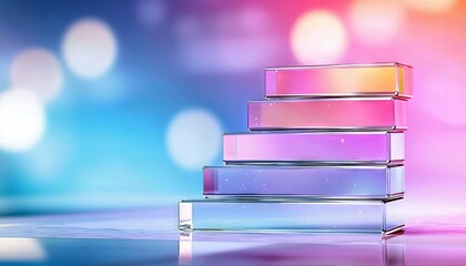 A stack of five rectangular blocks, each with a different color gradient, arranged in ascending order, creating a sense of progress.