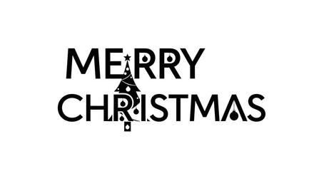 Obraz premium A minimalist black and white typographic design wishing 'Merry Christmas' with a subtle festive tree integrated, perfect for holiday greetings and seasonal celebrations.