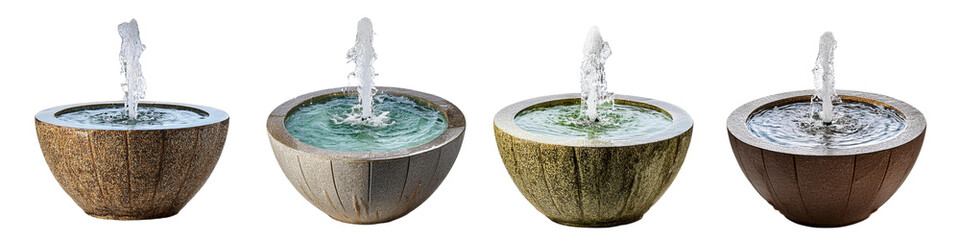 Stone garden fountains with clear water isolated on transparent background