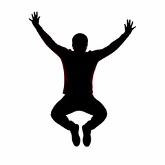 Silhouette of a man jumping with arms raised in celebration.
