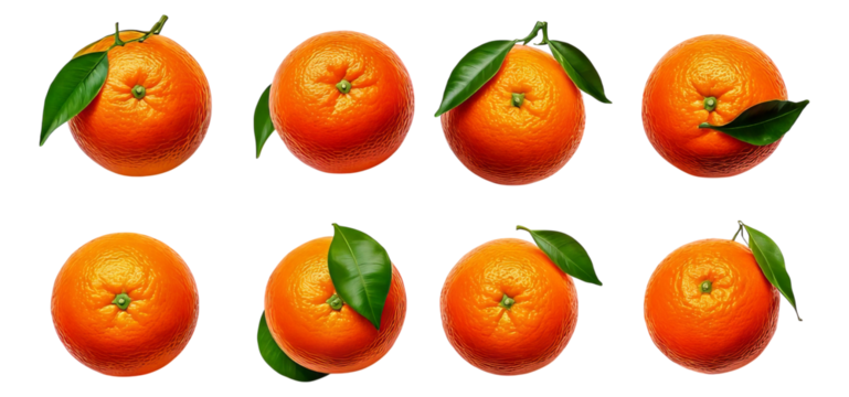 Fresh Oranges with Leaves Arranged on Black Background, Isolated on Transparent, white background