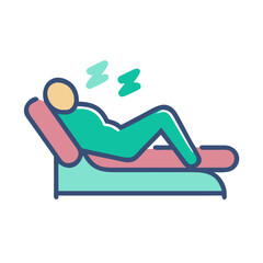 Simple colorful icon of a person sleeping in a recliner chair.