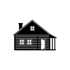 Rustic Log Cabin Silhouette Icon.