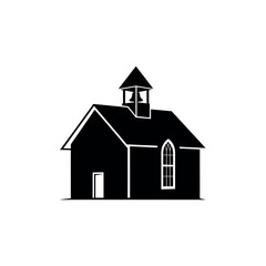 Silhouette of a quaint historic oneroom schoolhouse.