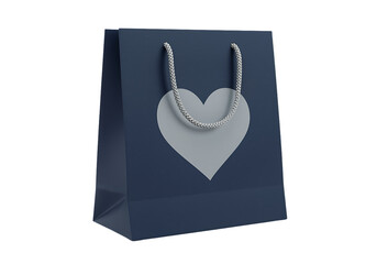Stylish blue paper shopping bag with heart design and rope handles