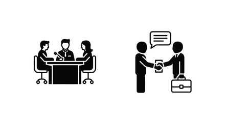 Business meeting and negotiation with a handshake deal closing icon set