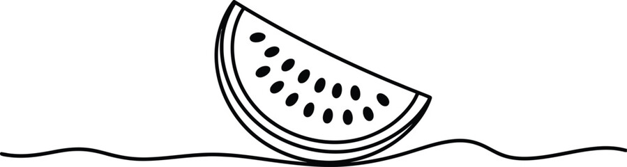 Continuous Line Illustration of Watermelon Slice Isolated on White