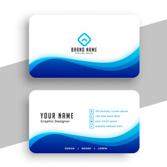 simple white visiting card template in modern style with blue wave design