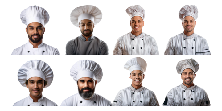 Diverse Chefs Smiling in Professional Attire, png collection isolated on transparent background