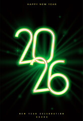 glowing neon 2026 new year greeting poster