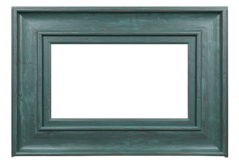 Rustic teal wooden picture frame isolated on black providing stylish border