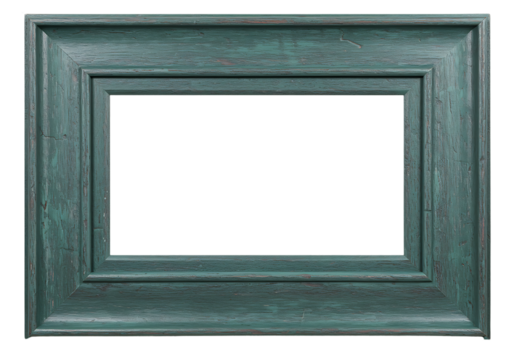 Rustic teal wooden picture frame isolated on black providing stylish border