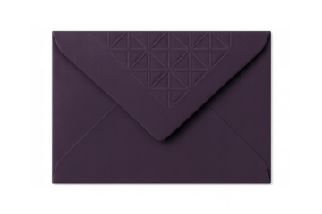 Purple envelope showcasing geometric embossed pattern, elegant stationery for invitations and mail, transparent background