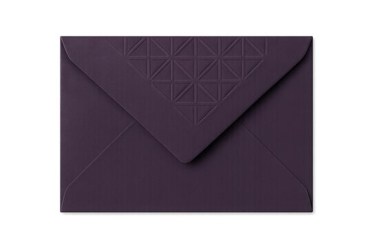 Purple envelope showcasing geometric embossed pattern, elegant stationery for invitations and mail, transparent background