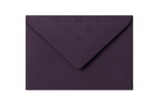 Purple envelope showcasing geometric embossed pattern, elegant stationery for invitations and mail, transparent background