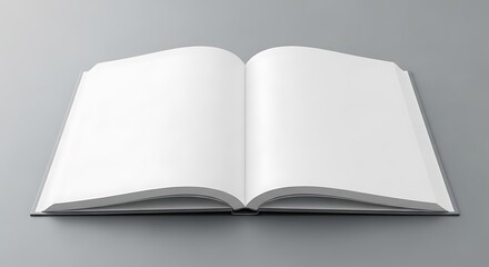 Fototapeta premium Open blank book or magazine with white pages, ready for your design or text on a neutral grey background