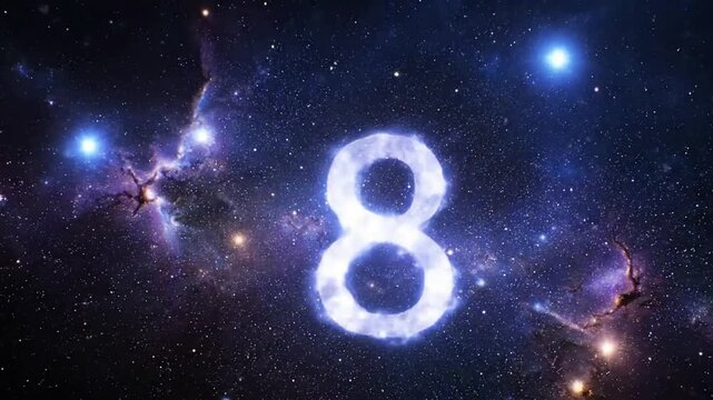 Hypnotic Cosmic Count Animation: A mesmerizing visual journey through a numerical countdown, where the digits are crafted from light and energy, interacting with a dynamic, animated galaxy or nebula f