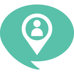 Teal Speech Bubble Icon With White Person Location Pin Inside Isolated On Transparent Background