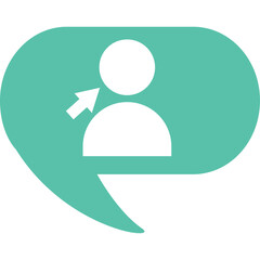 Teal Speech Bubble Icon with White User Silhouette and Arrow Indicator on Transparent Background