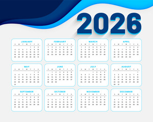 2026 desk calendar template in white blue