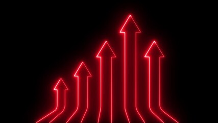 Glowing neon arrows ascend on a dark background, creating a dynamic and vibrant upward movement Multiple neon arrows ascending on a dark background up arrow growth