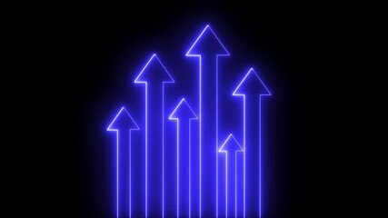 Glowing neon arrows ascend on a dark background, creating a dynamic and vibrant upward movement Multiple neon arrows ascending on a dark background up arrow growth
