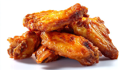 A pile of glazed chicken wings on a white surface ready to be eaten as a tasty appetizer meal