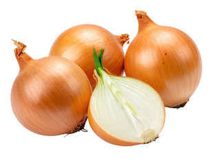 Three whole and a half onion showing layers