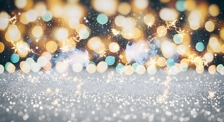 Abstract festive background with colorful sparkling bokeh lights and glitter.