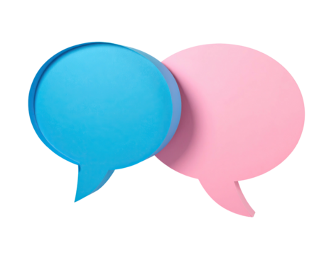 Two speech bubbles, pink and blue, overlapping - Powered by Adobe