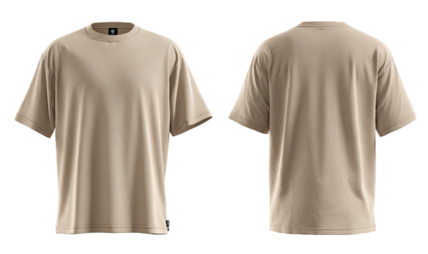 Tan short-sleeve tee, front & back views, isolated