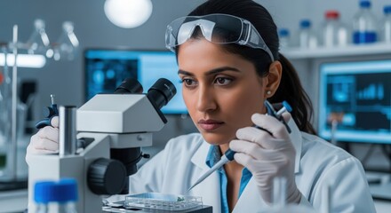 Indian Scientist Conducting Experiments in Modern Laboratory &ndash; showcasing precision, focus, and scientific innovation