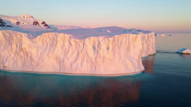 Dynamic time lapse footage capturing the subtle, gradual melting and calving of an iceberg, highlighting its transient existence in a pristine environment.