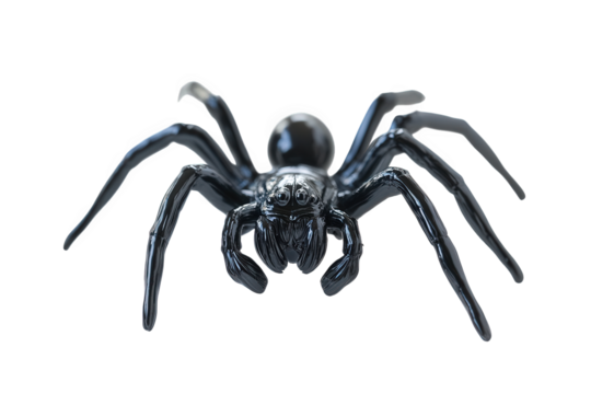 A black spider isolated on transparent background, revealing its eight legs, multiple eyes, and intricate patterns, highlighting its predatory nature and unique adaptations
