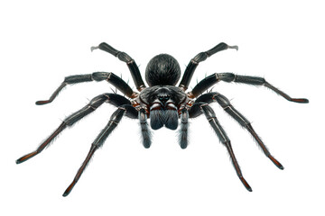 Detailed portrait of a black spider isolated on transparent background, emphasizing its formidable appearance and intricate anatomy, a fascinating yet fearsome creature