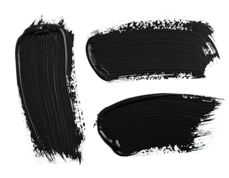 Three black paint brushstrokes on a black background